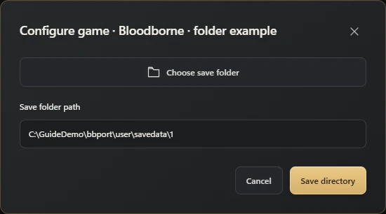 SaveNest selects the numeric user folder above the Bloodborne companion folders.